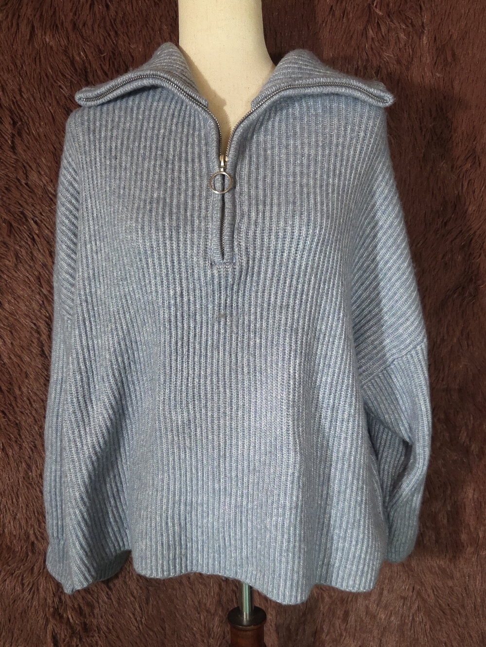 Olive & Oak Light Blue Ribbed Half-Zip Women's Sweater